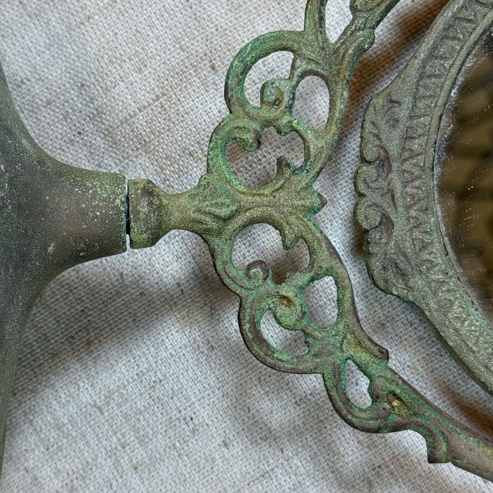 Vintage Dresser Mirror Oval Swivel Weathered Green Distressed - Picture 5 of 8